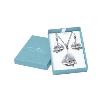 Sail Far with the Majestic Schooner Silver Pendant Chain and Earrings Box Set SET071 - Jewelry